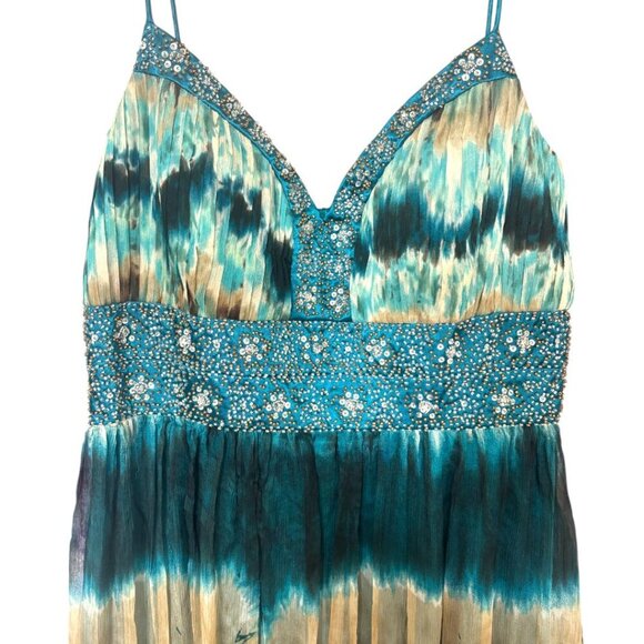 VTG. Y2K XSCAPE 100% SILK BEADED FLOWY MERMAID MAXI FORMAL DRESS SZ. 12 L NWOT - Picture 4 of 7